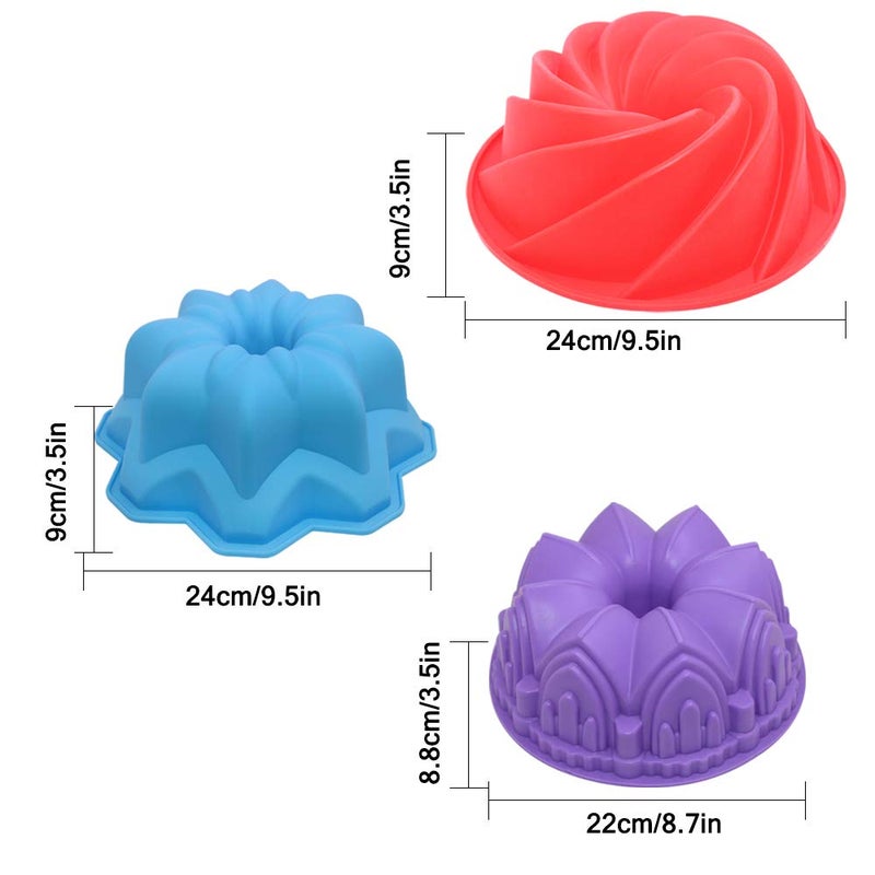 AIFUDA 3 Pcs Silicone Cake Bread Baking Molds - Large Swirl, Castle, and Double Flower Shapes for Birthday Party DIY - Image 4